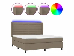 Clicnbuy Cama box spring colchón y luces LED tela gris taupe 180x200 cm