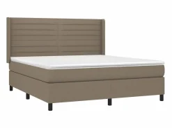 Clicnbuy Cama box spring colchón y luces LED tela gris taupe 180x200 cm
