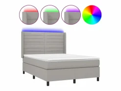Sale Clicnbuy Cama box spring colchón y luces LED tela gris claro 140x190 cm