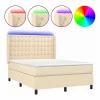 Clicnbuy Cama box spring colchón y luces LED tela crema 140x190 cm