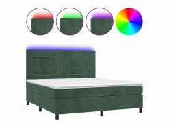 Clicnbuy Cama box spring colchón y LED terciopelo oscuro 160x200cm