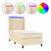 Clicnbuy Cama box spring colchón y luces LED tela color crema 90x190 cm