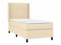 Clicnbuy Cama box spring colchón y luces LED tela color crema 90x190 cm