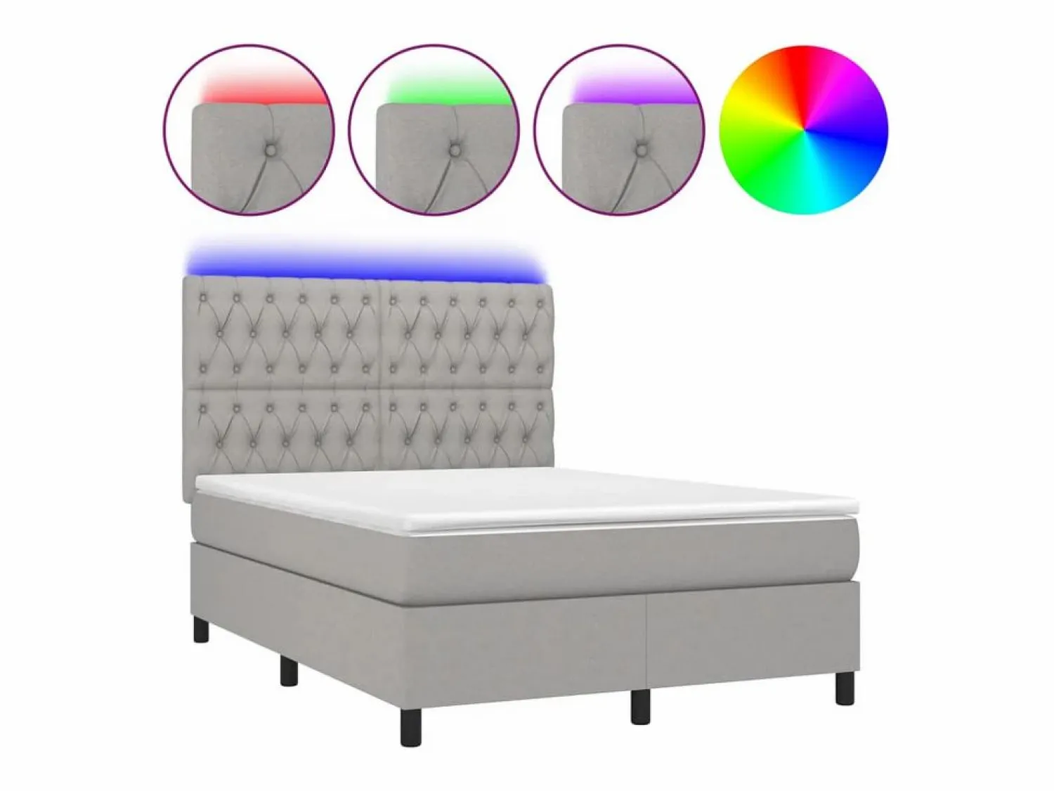 Outlet Clicnbuy Cama box spring colchón y luces LED tela gris claro 140x190 cm