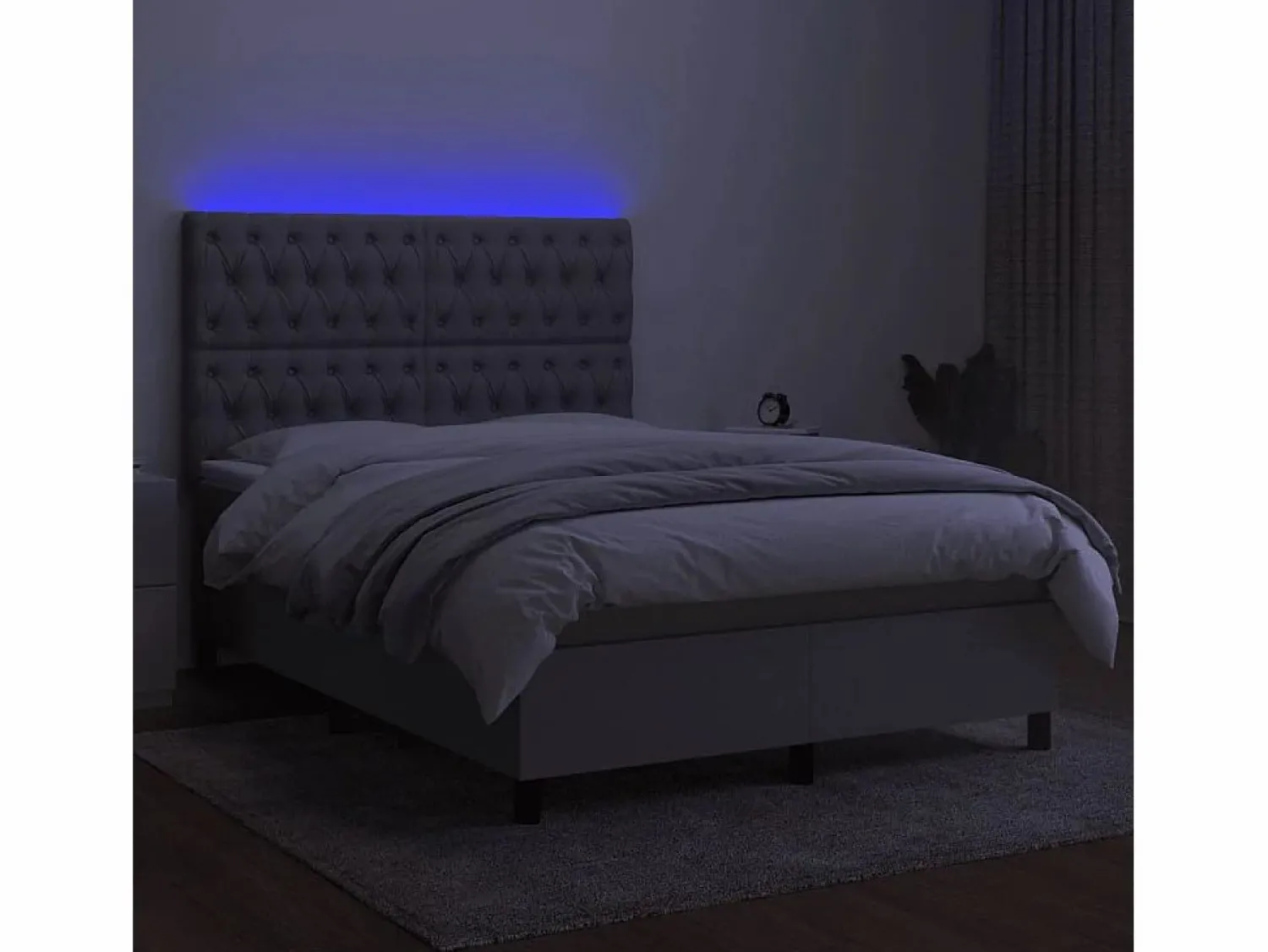 Outlet Clicnbuy Cama box spring colchón y luces LED tela gris claro 140x190 cm