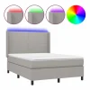Clicnbuy Cama box spring colchón y luces LED tela gris claro 140x190 cm