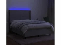 Clicnbuy Cama box spring colchón y luces LED tela gris claro 140x190 cm