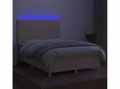 Best Cama box spring colchón y luces LED tela crema 140x190 cm Somier - 140X190Cm
