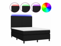 Clicnbuy Cama box spring colchón y luces LED tela negro 140x190 cm