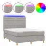 Clicnbuy Cama box spring colchón y luces LED tela gris claro 140x190 cm