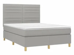 Clicnbuy Cama box spring colchón y luces LED tela gris claro 140x190 cm
