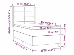 Clicnbuy Cama box spring colchón y luces LED tela color crema 90x190 cm