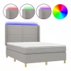 New Cama box spring colchón y luces LED tela gris claro 140x190 cm Somier - 140X190Cm