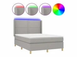 New Cama box spring colchón y luces LED tela gris claro 140x190 cm Somier - 140X190Cm