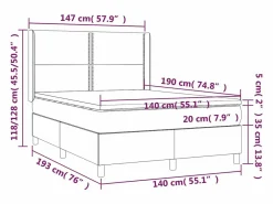 New Cama box spring colchón y luces LED tela gris claro 140x190 cm Somier - 140X190Cm