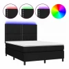 Cama box spring colchón y luces LED tela negro 140x190 cm Somier - 140X190Cm