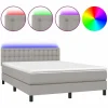 Clicnbuy Cama box spring colchón y luces LED tela gris claro 140x190 cm