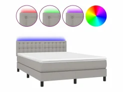 Clicnbuy Cama box spring colchón y luces LED tela gris claro 140x190 cm