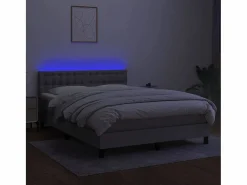 Clicnbuy Cama box spring colchón y luces LED tela gris claro 140x190 cm