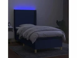 Discount Cama box spring colchón y luces LED tela azul 90x190 cm Somier Tapizado|Somier - 90X190Cm