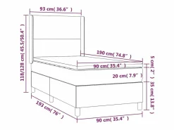 Discount Cama box spring colchón y luces LED tela azul 90x190 cm Somier Tapizado|Somier - 90X190Cm