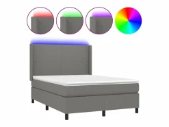 Clicnbuy Cama box spring colchón y luces LED tela gris oscuro 140x190 cm