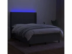 Clicnbuy Cama box spring colchón y luces LED tela gris oscuro 140x190 cm