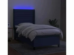 Outlet Cama box spring colchón y luces LED tela azul 90x190 cm Somier - 90X190Cm
