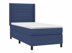 Outlet Cama box spring colchón y luces LED tela azul 90x190 cm Somier - 90X190Cm
