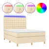 Online Clicnbuy Cama box spring colchón y luces LED tela crema 140x190 cm