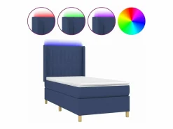 New Cama box spring colchón y luces LED tela azul 90x190 cm Somier - 90X190Cm