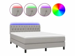 Clicnbuy Cama box spring colchón y luces LED tela gris claro 140x190 cm