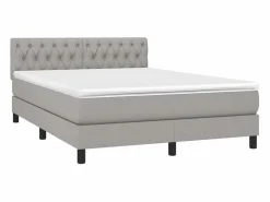Clicnbuy Cama box spring colchón y luces LED tela gris claro 140x190 cm