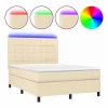 Clicnbuy Cama box spring colchón y luces LED tela crema 140x190 cm