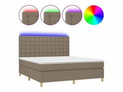 Clicnbuy Cama box spring colchón y luces LED tela gris taupe 180x200 cm
