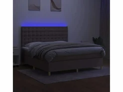 Clicnbuy Cama box spring colchón y luces LED tela gris taupe 180x200 cm