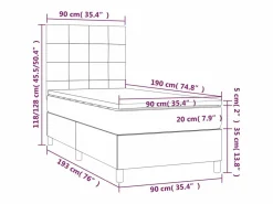 Best Cama box spring colchón y luces LED tela azul 90x190 cm Somier Tapizado|Somier - 90X190Cm