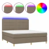 Outlet Cama box spring colchón y luces LED tela gris taupe 180x200 cm Somier - 180X200Cm