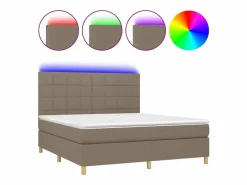 Outlet Cama box spring colchón y luces LED tela gris taupe 180x200 cm Somier - 180X200Cm