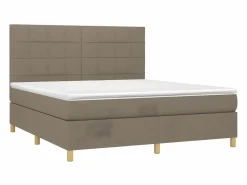 Outlet Cama box spring colchón y luces LED tela gris taupe 180x200 cm Somier - 180X200Cm