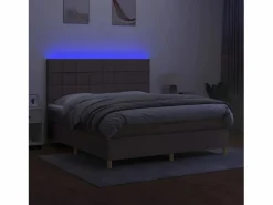 Outlet Cama box spring colchón y luces LED tela gris taupe 180x200 cm Somier - 180X200Cm
