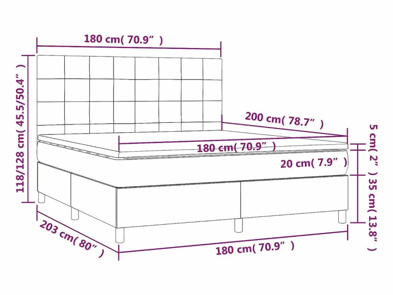 Outlet Cama box spring colchón y luces LED tela gris taupe 180x200 cm Somier - 180X200Cm