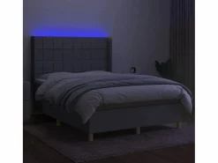 Clicnbuy Cama box spring colchón y luces LED tela gris claro 140x190 cm