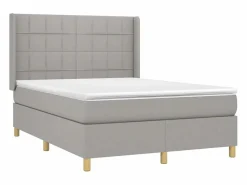 Clicnbuy Cama box spring colchón y luces LED tela gris claro 140x190 cm