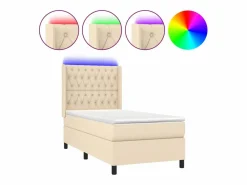 Clicnbuy Cama box spring colchón y luces LED tela color crema 90x190 cm