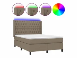 Clicnbuy Cama box spring colchón y luces LED tela gris taupe 140x200 cm