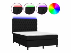 Clicnbuy Cama box spring colchón y luces LED tela negro 140x190 cm
