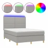 Sale Cama box spring colchón y luces LED tela gris claro 140x190 cm Somier - 140X190Cm