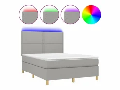 Sale Cama box spring colchón y luces LED tela gris claro 140x190 cm Somier - 140X190Cm