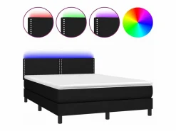 Clicnbuy Cama box spring colchón y luces LED tela negro 140x190 cm